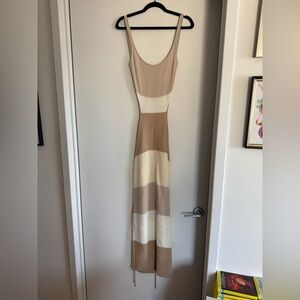 Chic Beige and White Striped Maxi Dress